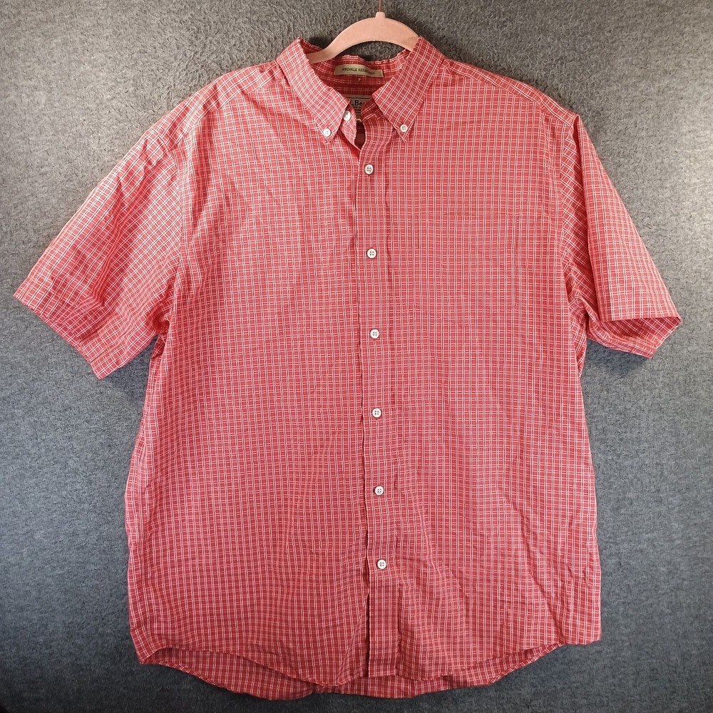 LL Bean Short Sleeve Shirt Mens‎ L Regular Wrinkle Resistant Red Checkered